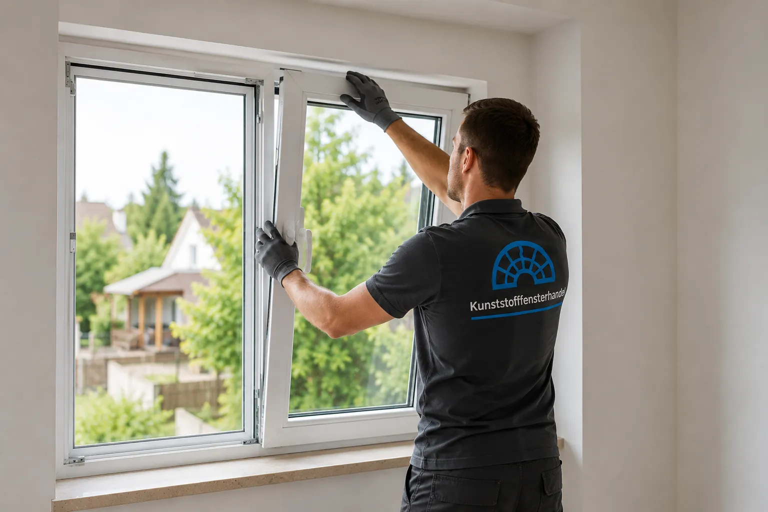 Monteur beim fachgerechten Einbau eines Fensters
